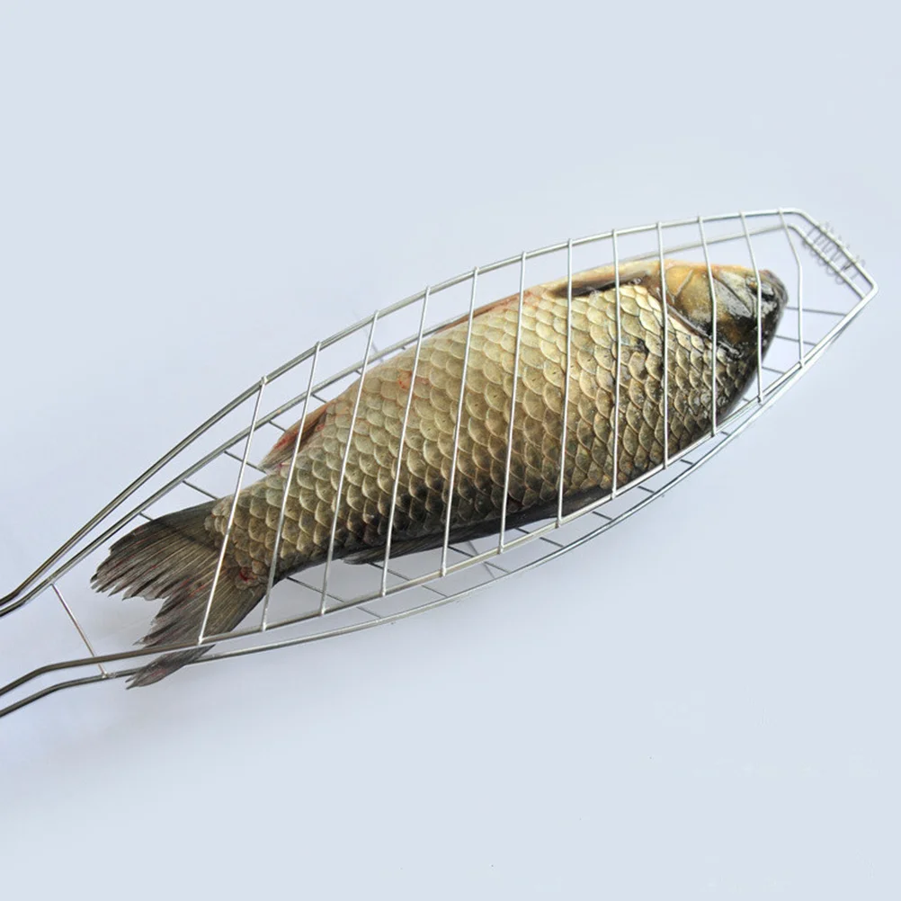 

Barbecue Fish Grill Basket Outdoor Bbq Fish Grilling Basket Reusable Wooden Handle Heat Resistant Rustproof Iron Dishwasher Safe