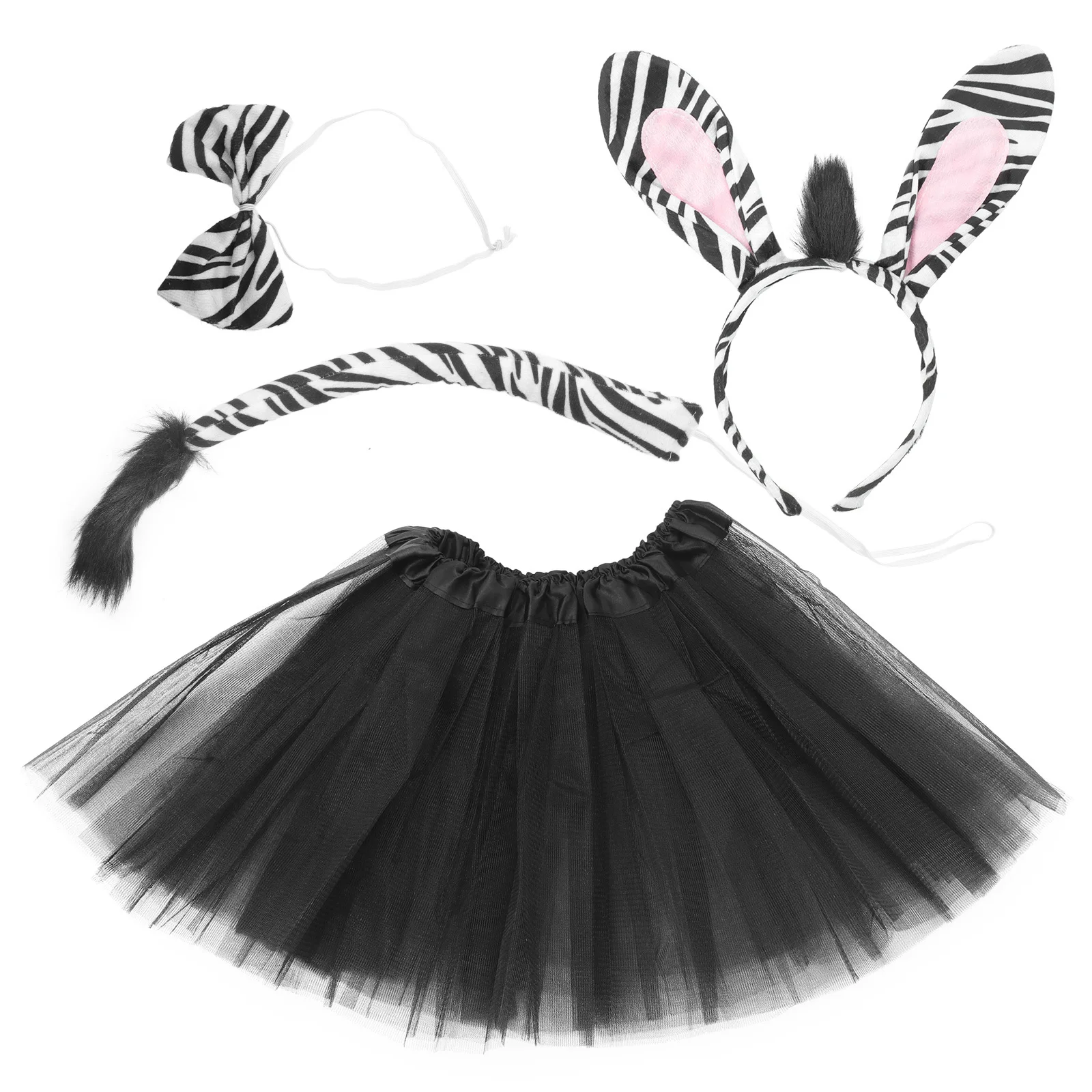 1 conjunto de orelhas de zebra bandana cauda laço animal traje conjunto para halloween cosplay festa zebra fantasia vestir-se roupa
