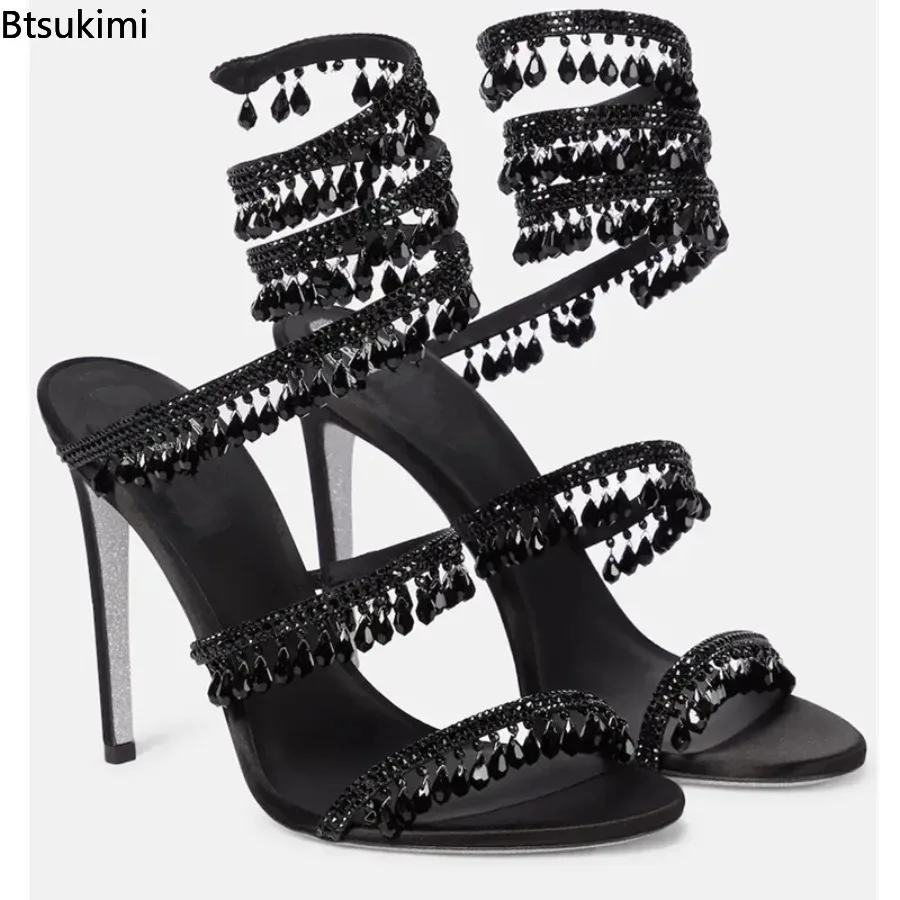 New Summer Women's Colored Diamond Pendant High Heel Sandals Rhinestone Tassel Fashion Green Sole Party Party Party Ladies Shoes image 3