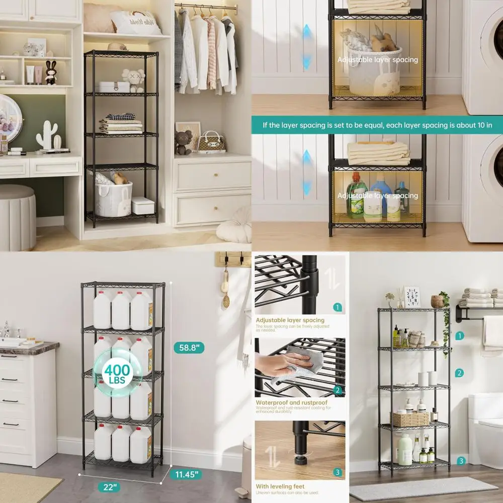 

Регулируемая проволочная полка для шкафа: универсальная стойка для хранения вещей в прачечной, на кухне и в кладовой.