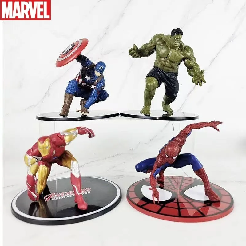 Figuras de los Vengadores de Marvel, Spiderman, Iron Man, Hulk, Capitán América, Juguetes de Anime y Dibujos Animados, Estuche, Escritorio, Coche, Figuras de Modelos Creativos