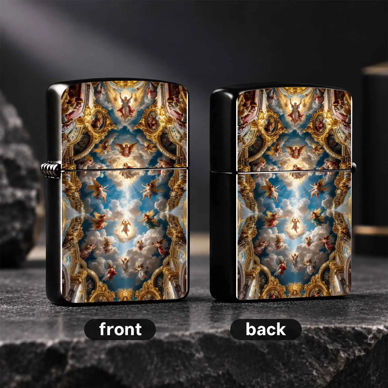 Retro Baroque Ceiling Angel Pattern, Exquisite Sacred Sky Art Print PORTABLE , Unique Aesthetic Collectible Gift for Art Lovers Daily Use A fun and humorous lighter