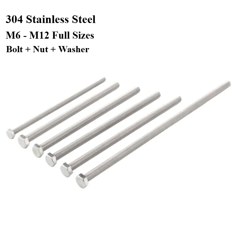 

M6 M8 M10 M12 Hex Bolt Nut Washer Set 304Stainless Steel External Hexagon Nut Plain Gasket Kit Heavy Duty Rustproof Fasteners