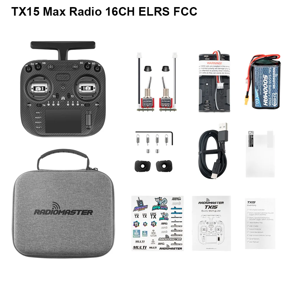 RadioMaster TX15 MAX Radiostacja Sterująca 16-kanałowy Nadajnik 3.5 calowy IPS ELRS 2.4G 6.6–8.4V AG02 Obsługa Rozdzielczości ExpressLRS