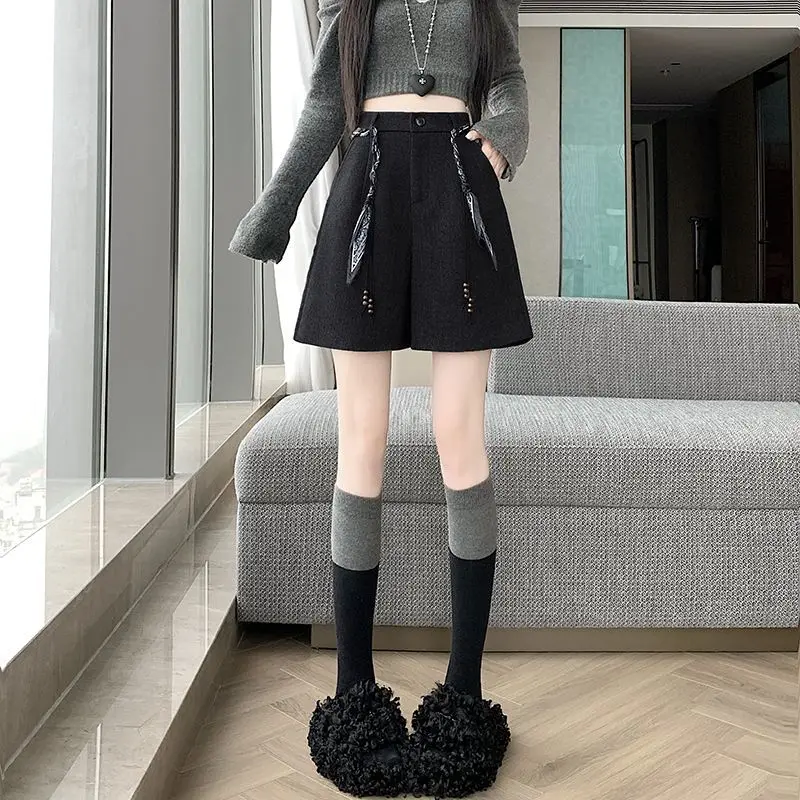 Commuter Wide Leg Pants Women Winter Knitted Elastic Waist Solid Long Trouser Losse Warm Women Clothes TT909