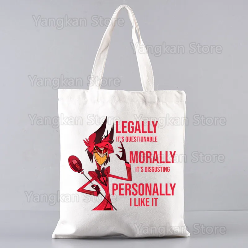 Hazbin Comedy Angel Dust Canvas Simple Cartoon Print Shopping Bags Girls Fashion Life Casual Pacakge Hand Bag