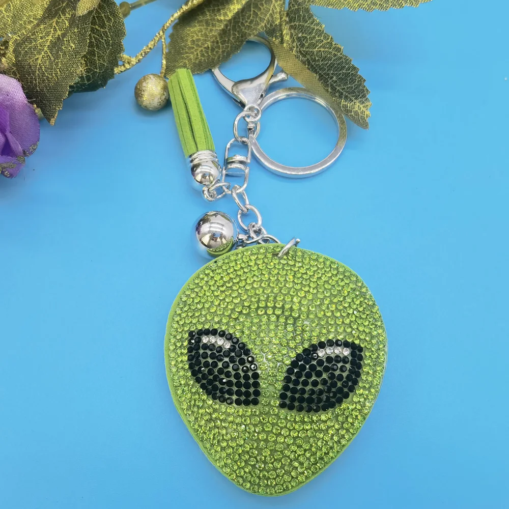 Fashion Creative Cartoon Alien Crystal Rhinestone Keyrings Key Chains Rings Holder Purse Bag For Car Lovely Keychains