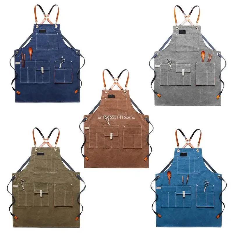 

Dropship Woodworking Shop Aprons for Men Women Canvas Work Apron with Pockets Adjustable for Cross Back Straps Kitchen Cooking