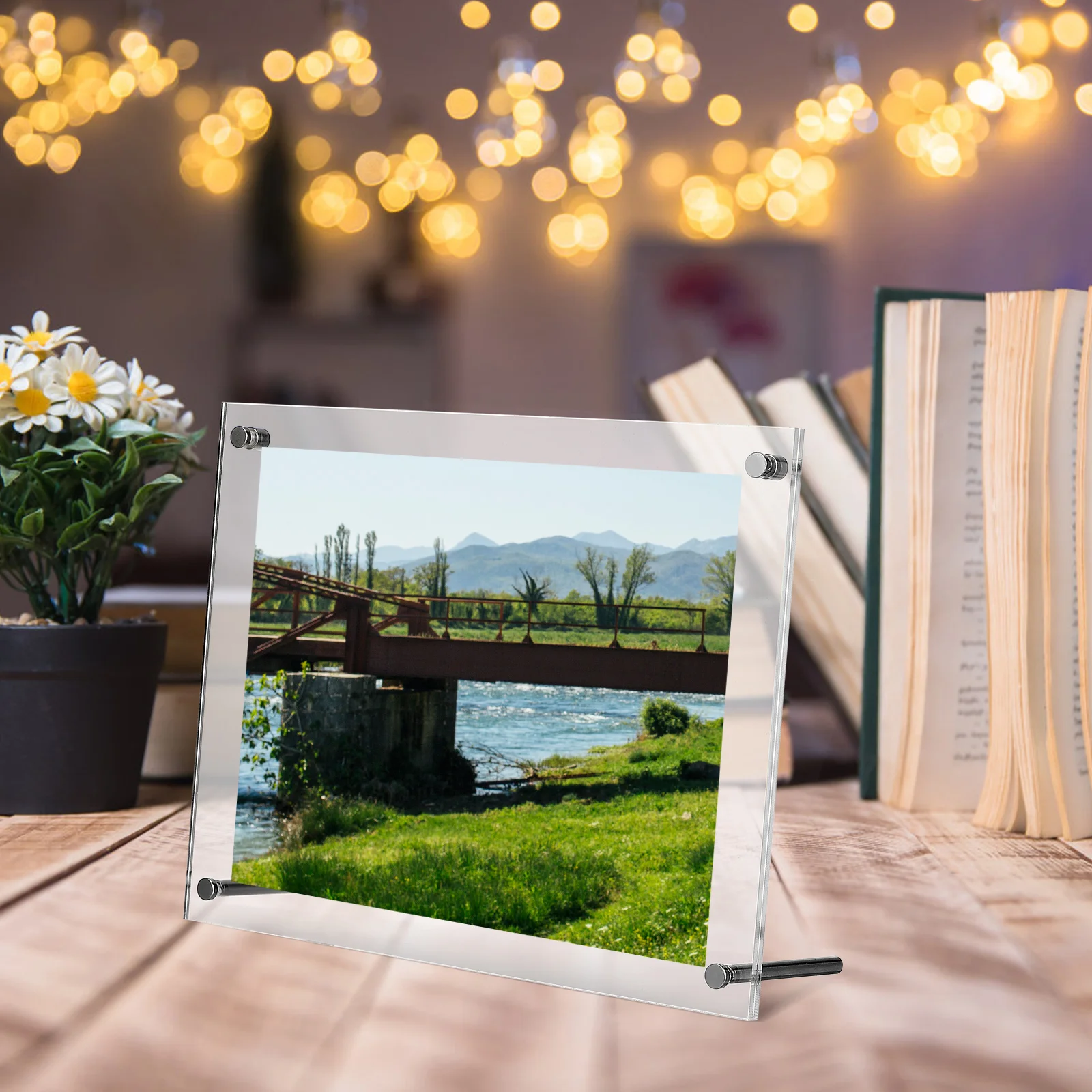 Photo Frame Acrylic Clear Hanging Chain Desk Wall Display Wedding School Picture Frames Acrylic Self Standing Photo Frames