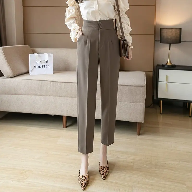 Spring Summer Autumn Women\'s High Waist Suit Pant Korean Office Lady Graceful Joker Work Tailored Trousers Ankle-Length Pants