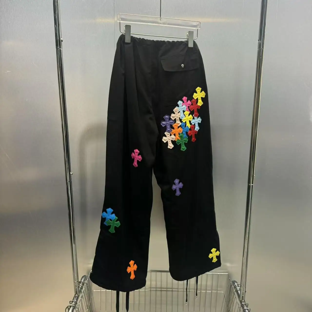 クールなレトロクロスデザインパラトルーパーパンツ Dstring トレンディなレディースハイウエストコットンカジュアルストレートレッグパンツ 秋2025