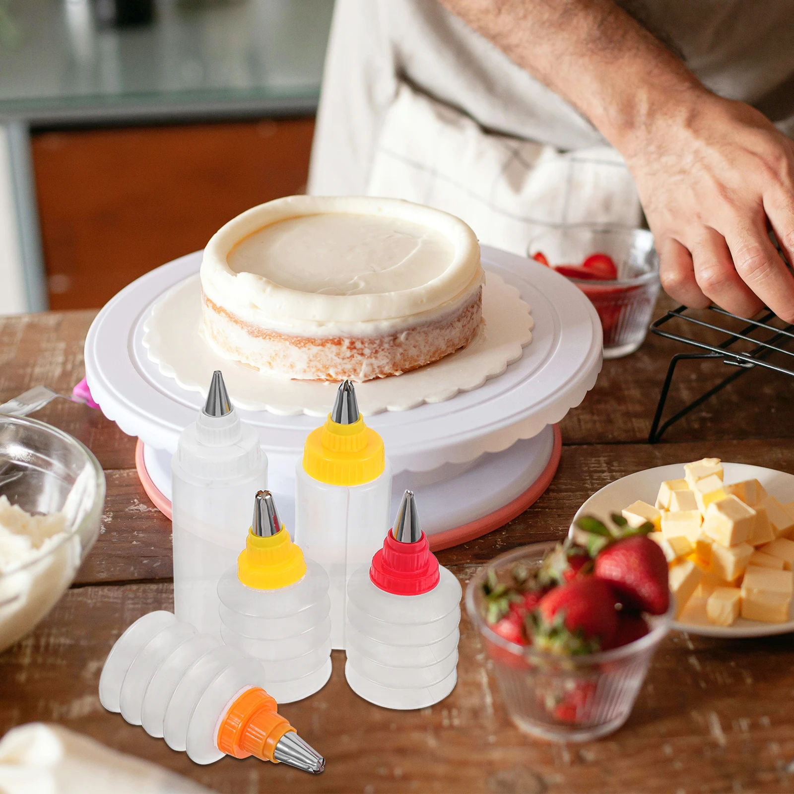 

6pcs Cake Decorating Icing Tools Piping Bottles Accessories Squeeze Dispensing Kits Reusable Baking Gadgets Transparent Diy