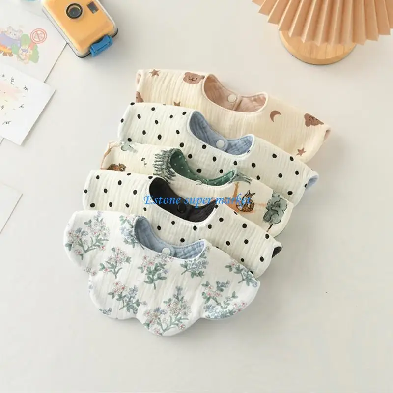 090B Double Sided Infant Bib Gentle Cotton Fabric Burp Cloth Double Use Saliva Towel