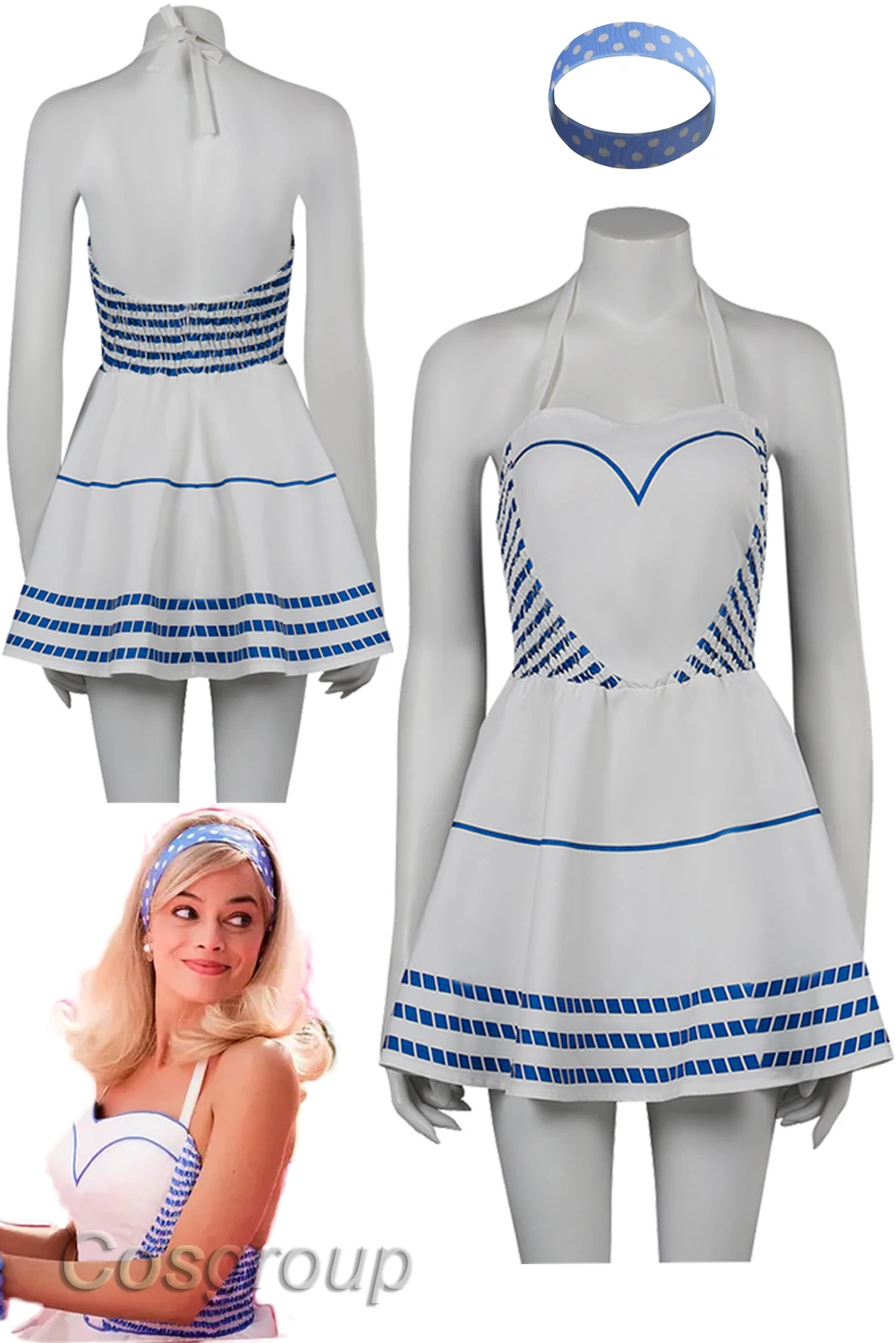 Fantasy Margot Cosplay Fantasia Cute Blue White Dress Women Costume 2023 Movie Barbei Fantasy Outfit Woman Halloween Party Cloth