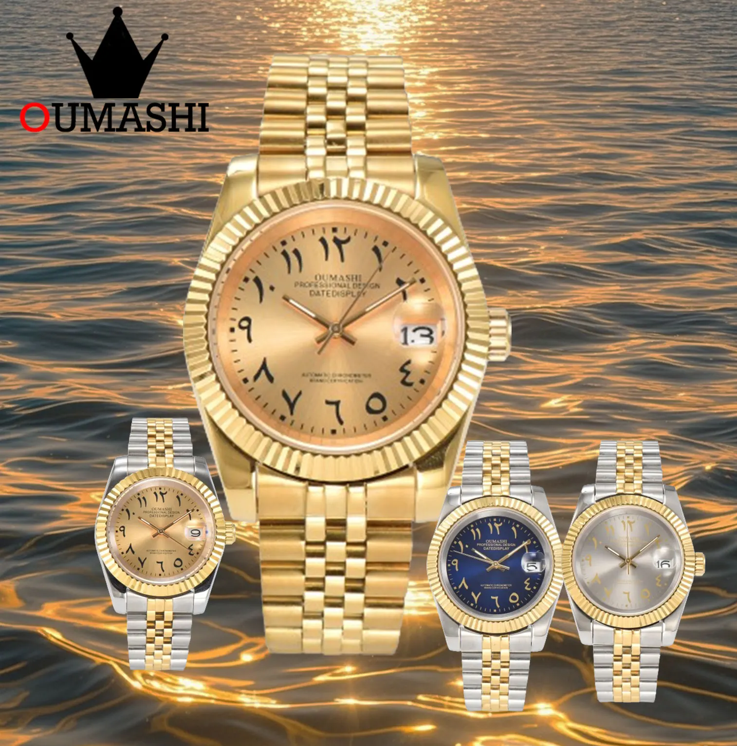 OUMASHI- Arabic digital NH35 Men's Luxury Watch 316L stainless steel 100m waterproof sapphire glass single calendar window