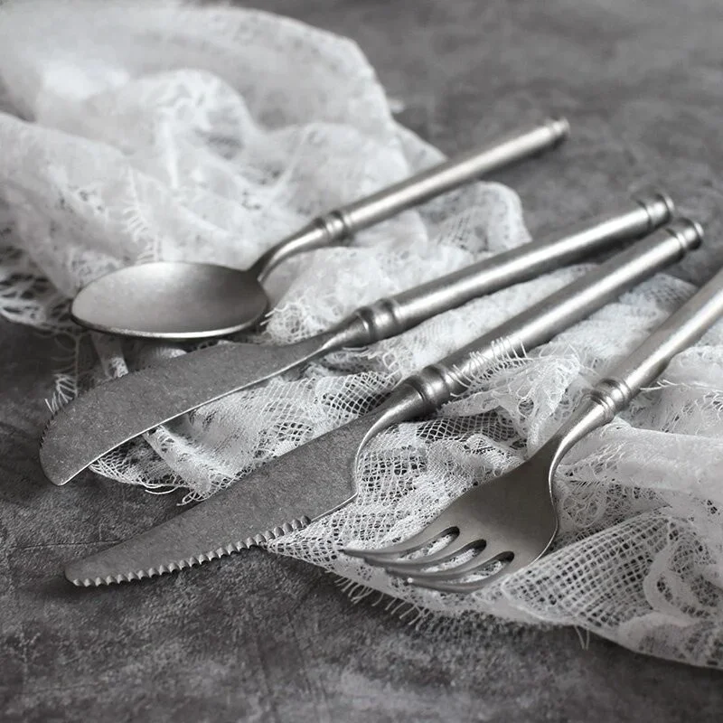 Matte Silver Japanese Style Western Dining Utensils Butter Knife Fork Coffee Spoon Ins Style Cutlery Set for Everyday Use