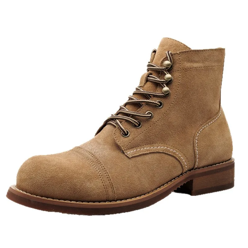 Vintage Tooling Male Motorcycle Boots Quality Cow Leather Wings Round Men Casual Ankle Boots Goodyear-welted Red Shoes view 3