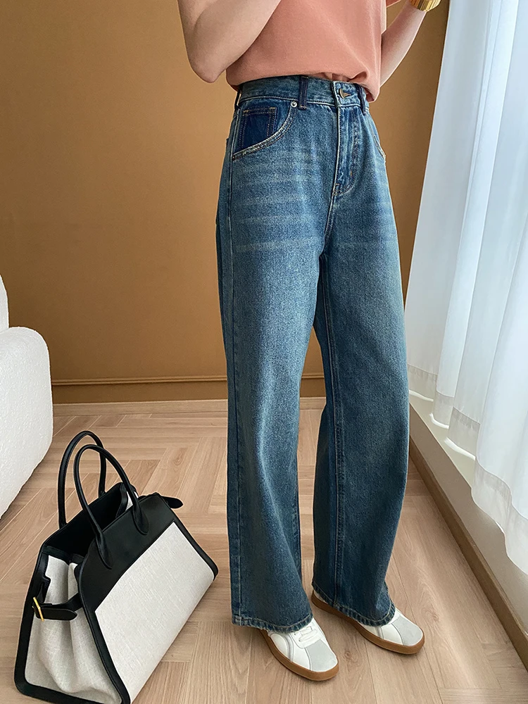 [LANMREM] Vintage High Waist Jeans For Women Straight Wide Leg Denim Pant Office Lady Trousers Fashion 2024 Autumn New 26D9990