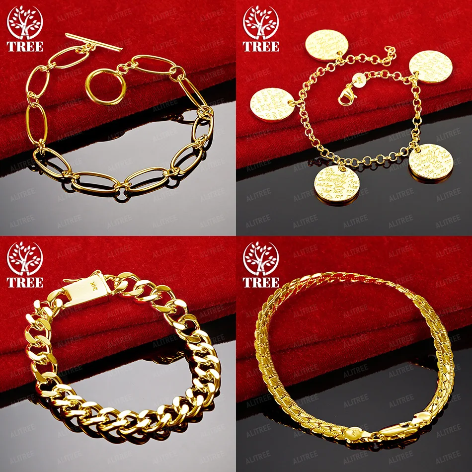 

18k Gold Round Oval Cuban Chain Flat Side Bracelet For Women Birthday Christmas Party Fashion Simple Trend Jewelry Accessories