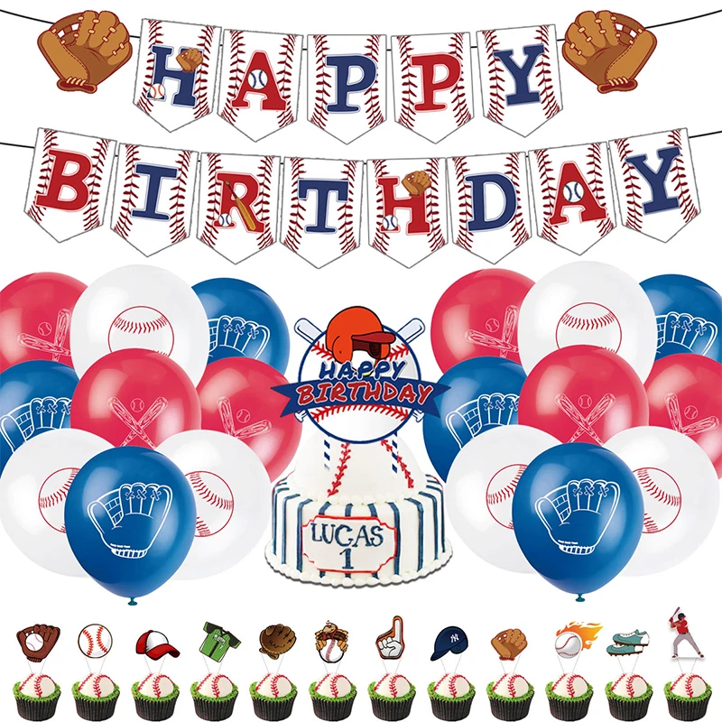 Baseball Birthday Party Decorations Supplies for Boys Baseball Theme Happy Birthday Banner Cake Topper latex balloon Baby Shower