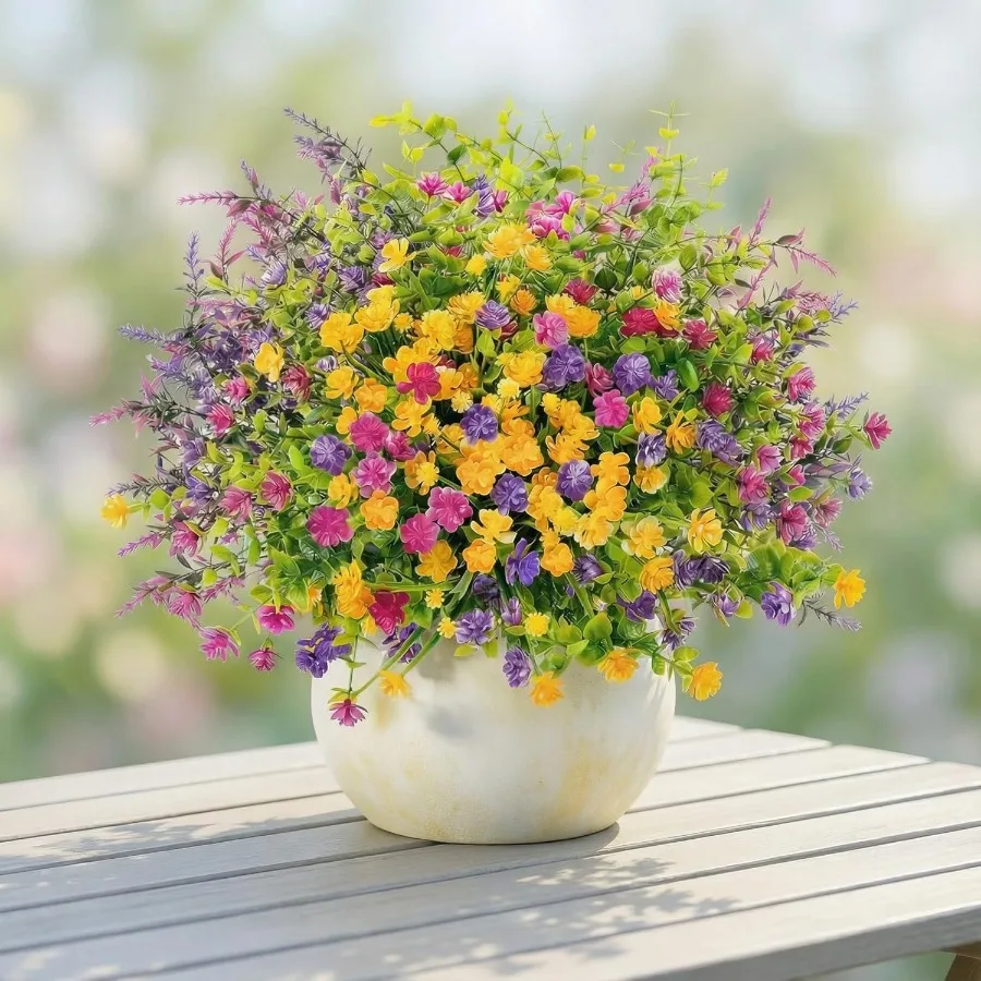 

Искусственные цветы для улицы, устойчивые к ультрафиолетовому излучению, 6 шт., искусственные реалистичные зеленые растения, настоящие пластиковые цветы снаружи, весенние искусственные реалистичные цветы