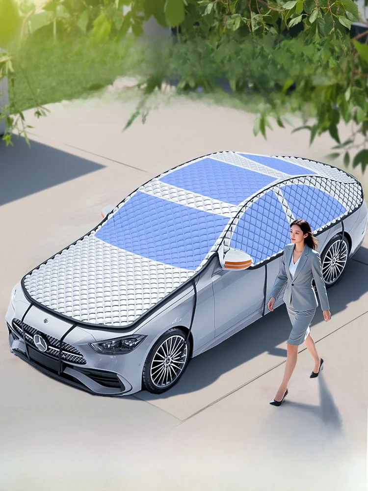 Car Sunshade Cover Heat Insulation Rainproof Sun Protection Full Vehicle Shield Oxford Cloth Material Simple Style for All Wi...
