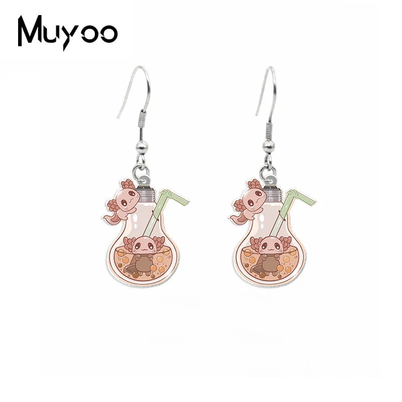 2022 New Axolotl Boba Tea Dangle Earring Animal Acrylic Fish Hook Earrings Cute Epoxy Jewelry Gifts