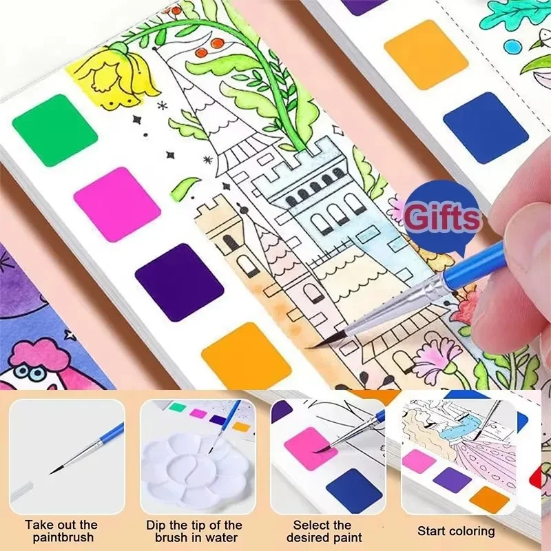 Mini Watercolou Paint Pad Watercolor Coloring Book Pigment Graffiti Coloring Book Mini Paint Shop Pocket Travel Paint Watercolor