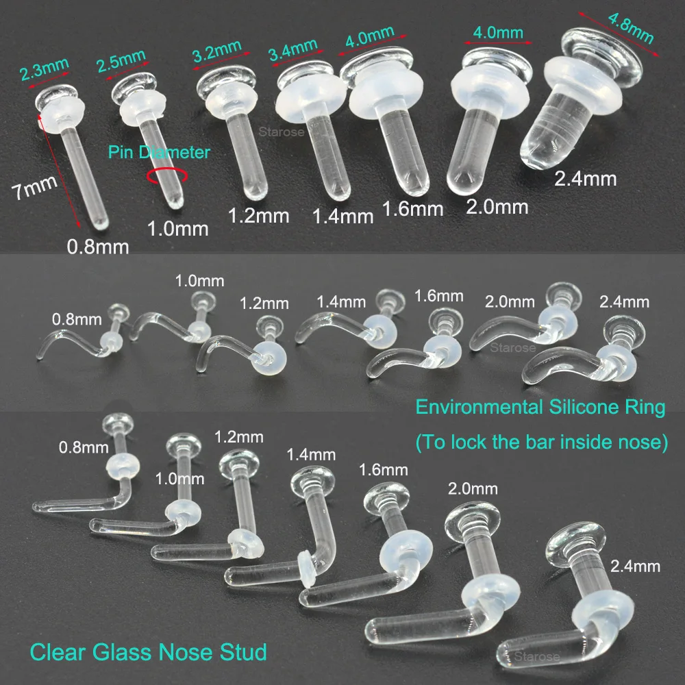 Starbeauty 1 Pair Big Gauge 7mm Pin Smooth Glass Nose Piercing Stud Nose Nails Strong Glasses Helix Conch Piercing Ear Jewelry