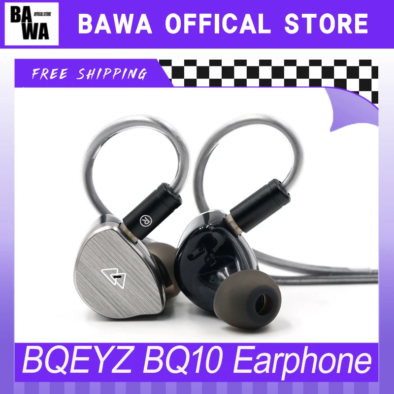 Bqeyz Bq10 Pet Dynamic Driver In-Ear Earphones Hifi Wired Iem Gaming Earbuds 0.78mm Custom Detachable Silver-Plated Ofc Cable