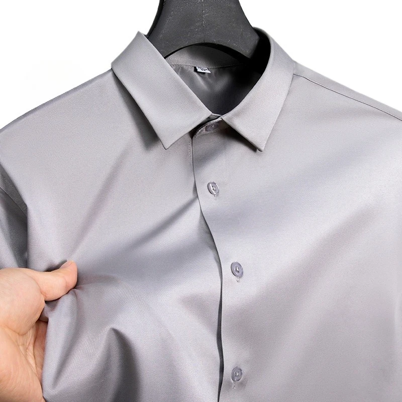 

Summer Shirt, Men's White Glossy Non Ironing Shirt, Men's Wrinkle Resistant Ice Silk Casual High-end Seamless Business Shirt