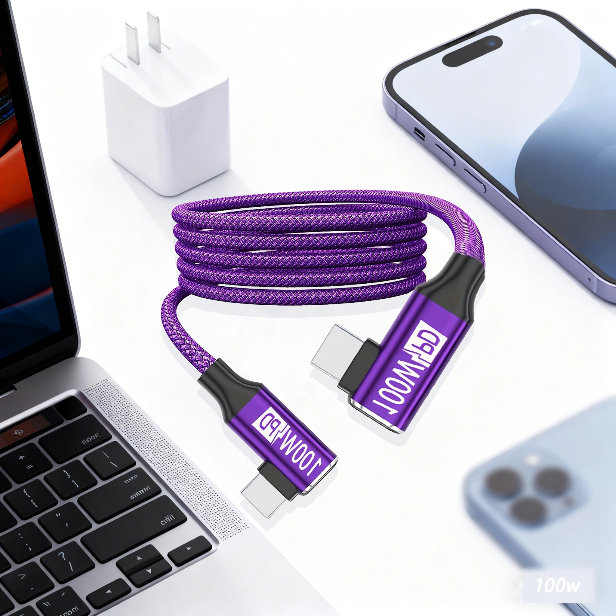 Type-C to Type-C Fast Charging Cable, compatible with iPhone 16, 15 Pro Max, Galaxy S24, S23, S22, S21, S20, S10, and more. 100W