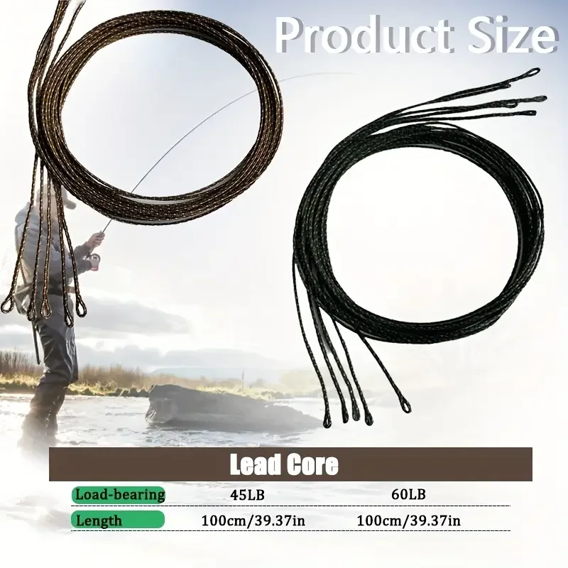 Lead Core Fishing Line - Camo Braided Sinking Line for Carp Fishing, Heavy Duty 45lb & 60lb Test for Long Distance Casting, Smoo