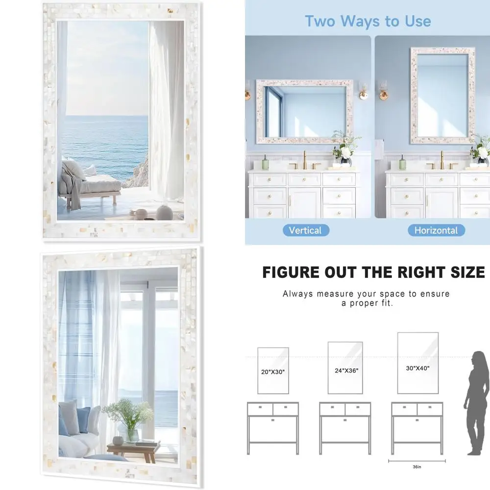 

24x36 Inch Rectangular Bathroom Mirror, Wall-Mounted for Home Décor in Shell Edge Style