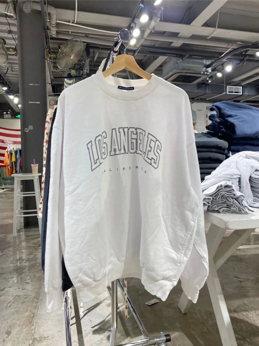 

Свитшот свободного кроя с круглым вырезом и флисовой подкладкой, с принтом Los Angeles, без капюшона, в стиле стритвир, из весенней коллекции