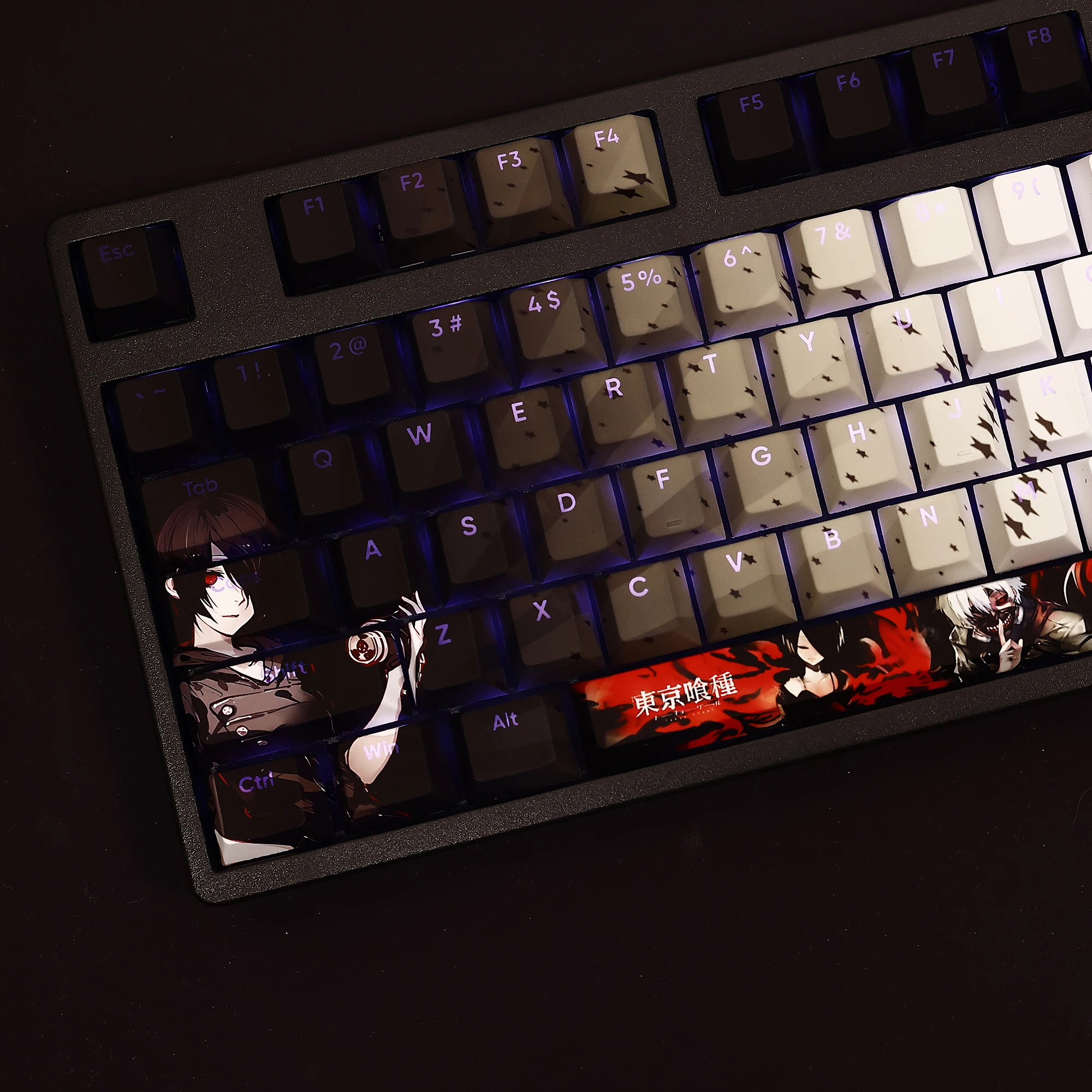 Imagem -02 - Tokyo Ghoul Keycaps para Teclado Mecânico Estilo Japonês Pbt Custom Cherry Profile Gaming Gift 108 Chaves