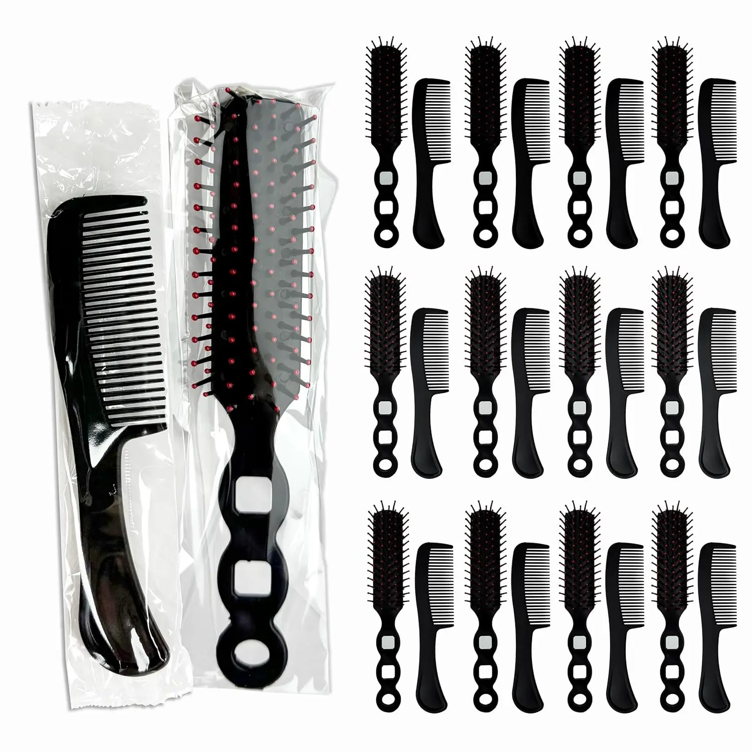 

100 Pcs Bulk Hair Brush and Comb Set, Individually Wrapped for Homeless, Women Kids Hotel Travel (Black)