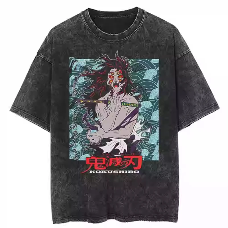 

Men's Acid TShirt Streetwear Oversized Japanese Anime Graphic T Shirt Summer Washed Black Tshirt Harajuku Cotton Tees Tops