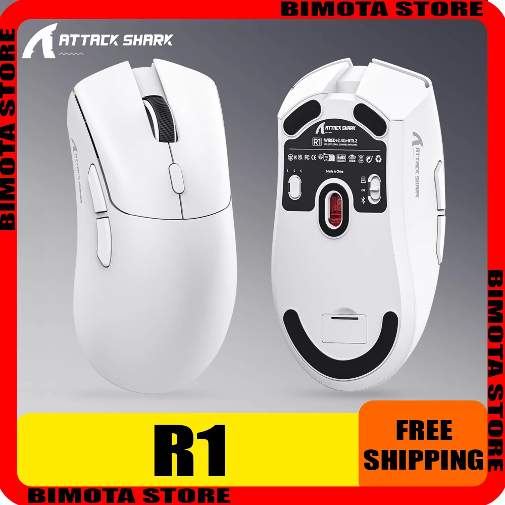 Attack Shark R1 Wireless Mouse 3 Mode Bluetooth Lightweight Paw3311 Esports Gaming Mouse Ergonomics Mice Office Pc Accessories