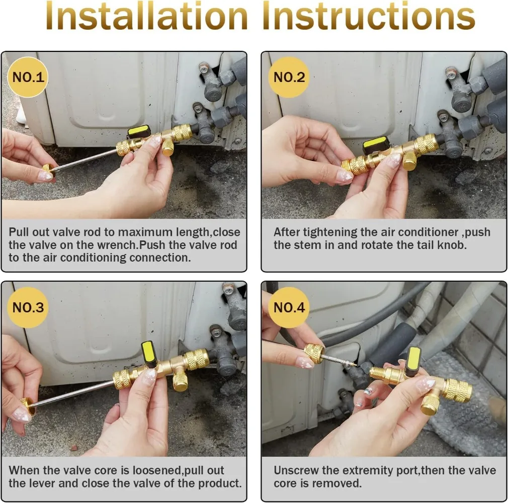 Spool Remover Installation Kit with Dual Size 1/4‘ and 5/16’ Ports for R22 R410A R134A R12 R32 on-the-go Easy Bathroom Repairs
