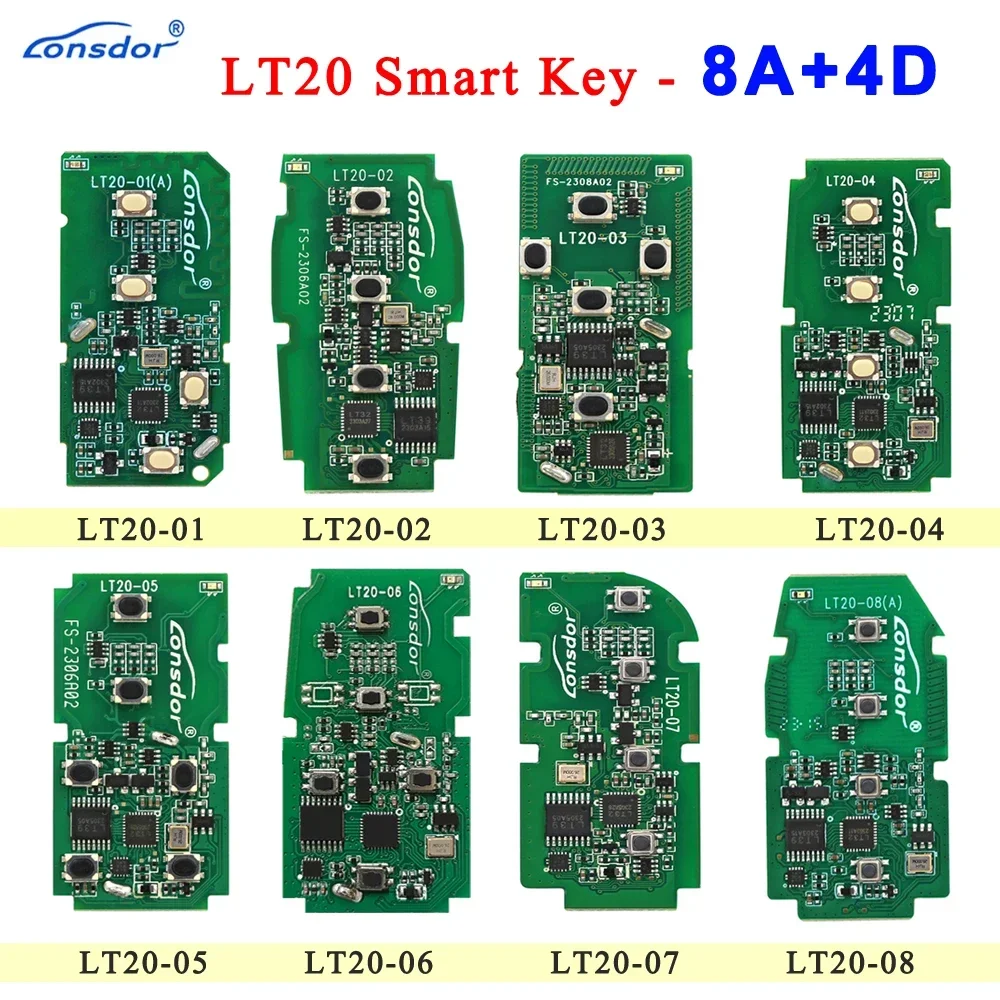 Lonsdor LT20-01 LT20-04 LT20-08 Smart Key PCB 8A+4D Adjustable Frequency For Toyota & Lexus Support K518  K518ISE  KH100+