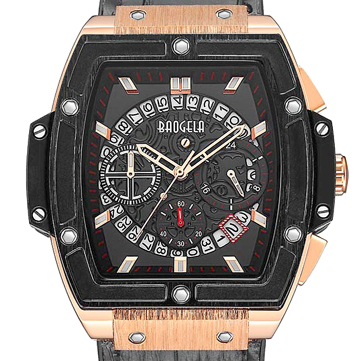 BAOGELA Brand Fashion Mens Sports Waterproof Calendar Wrist Watch Square Multifunction Silicone Band Mens Watch