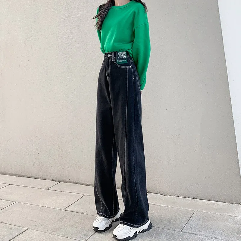 

High Waist Wide Leg Black Skinny Jeans Women's Spring Autumn Winter New plus Size Fat MM Loose Slim Straight Long Pants