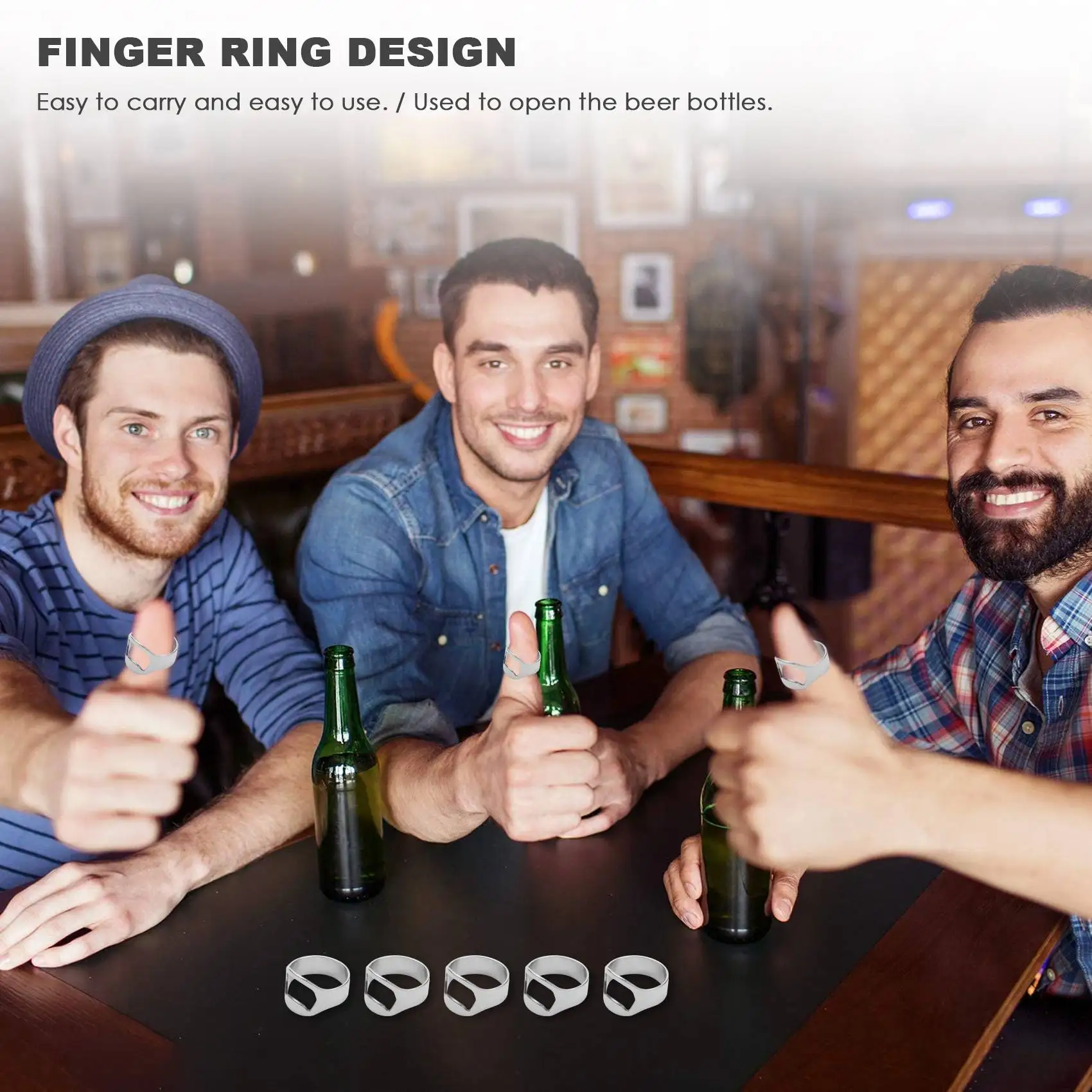 ABFW 5x Silver Stainless Steel Metal Finger Thumb Keyring Ring Beer Bottle Opener Bar