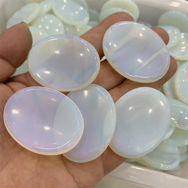 5pcs White Opalite Oval Thumb Worry Stone Palm Pocket Natural Chakra Reiki Healing Therapy Geometry Energy Smooth Gemstones