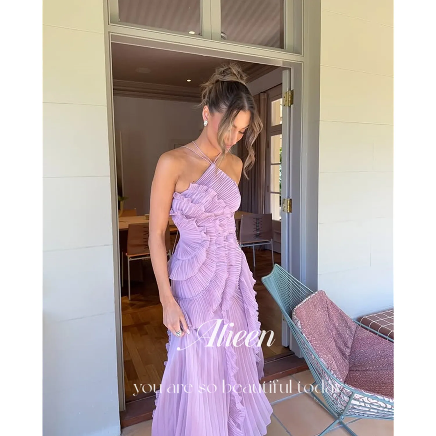 

Aileen Vestidos De Festa Evening Dresses for Special Occasions Pink Customized Long Prom Dresses Luxury فساتين سهرة Back-length