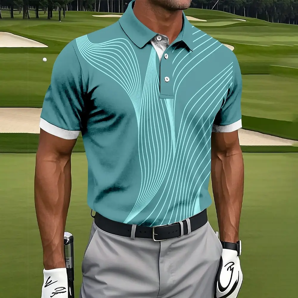 2025 Summer Men's Golf Line Sports Golf Shirt Short Sleeved Polo Shirt Collared Shirt Casual Tops Outdoor Street Polo Shirt