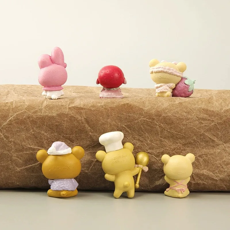 6pcs Mini Sanrio Figure My Melody Brown Bear Chef Hat Action Figures Kuromi Doll  DIY Cake Decorate Toys Gifts For Children