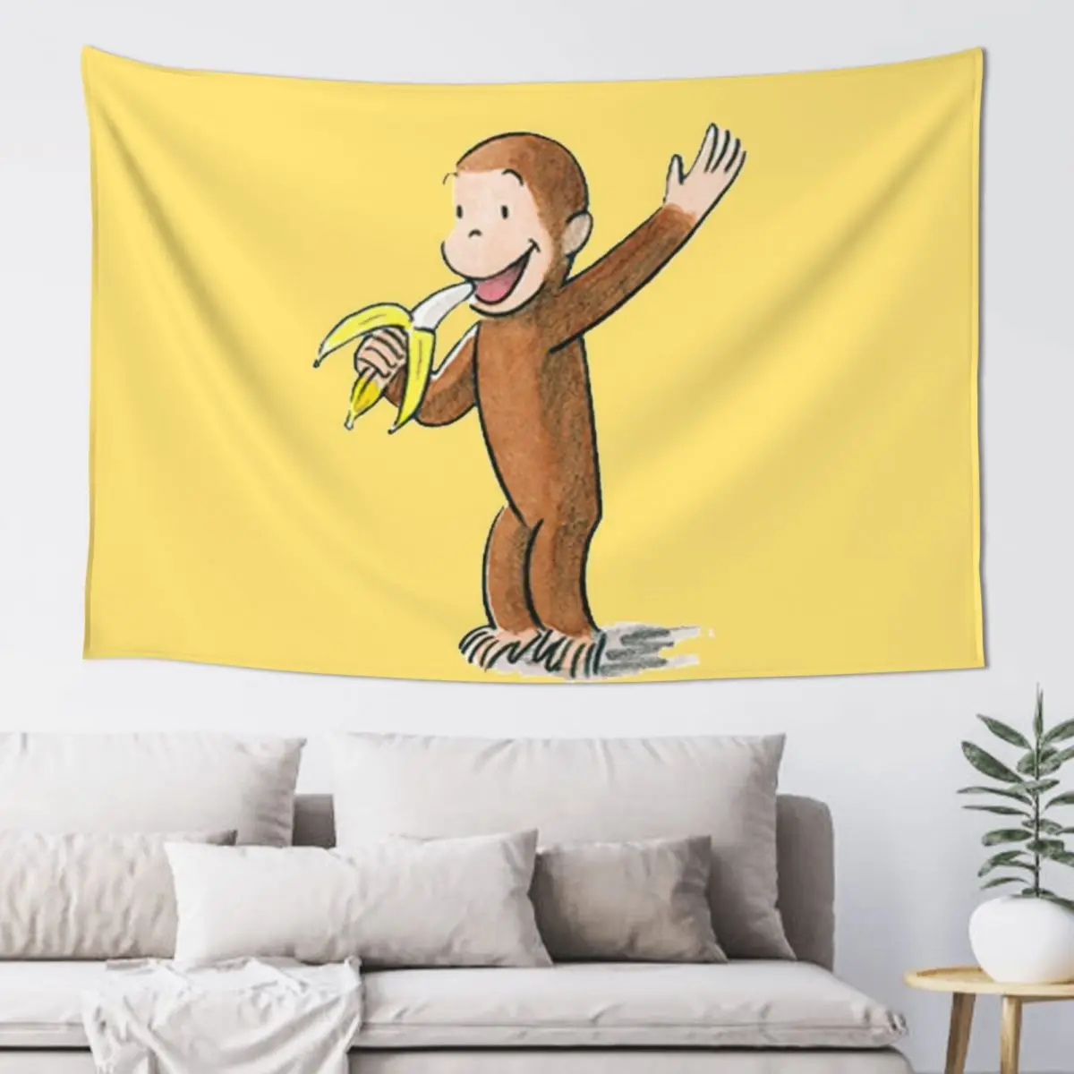 Curious George eating a banana Tapestry Cute Room Things Decoration Aesthetic Decoration Bedroom Tapestry