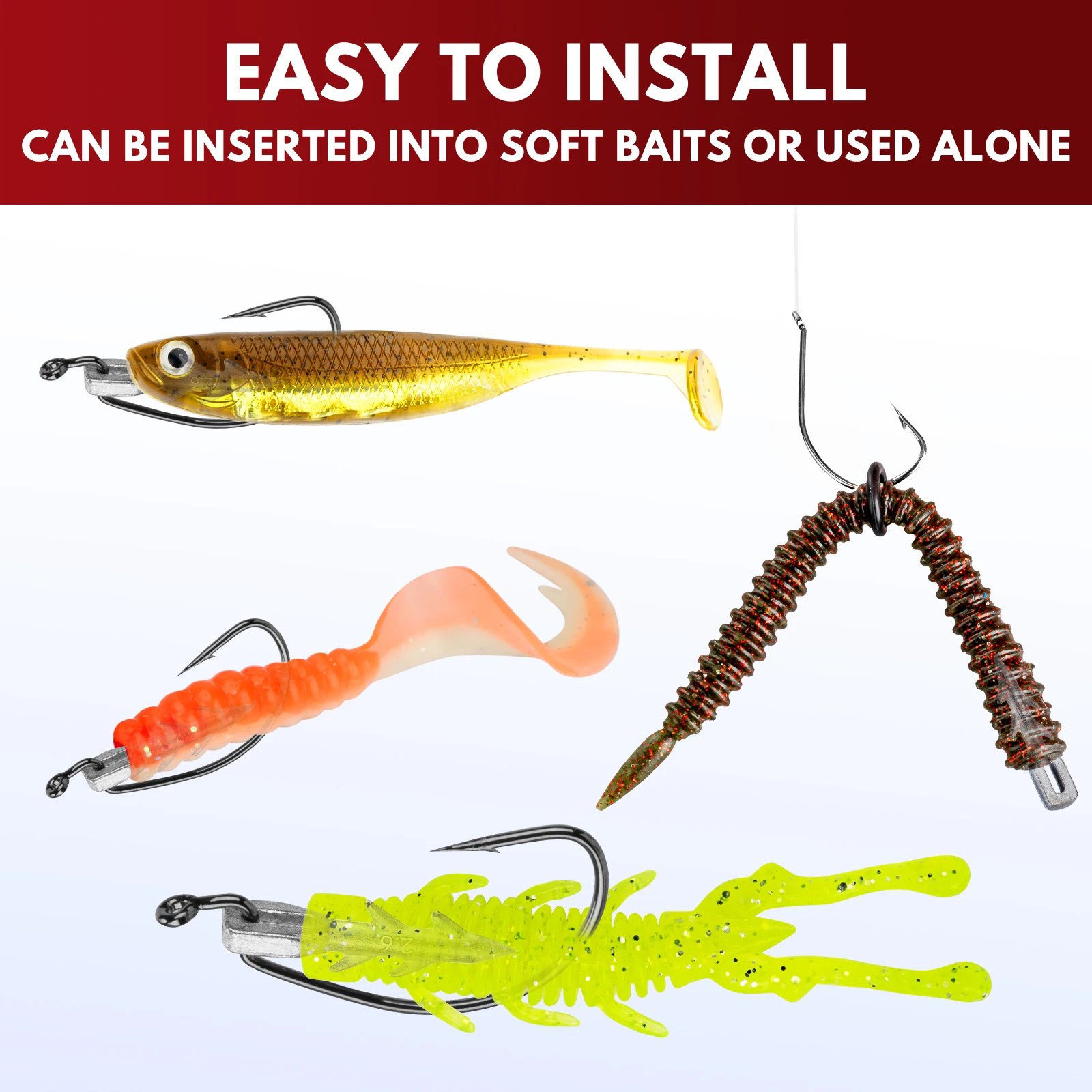 THKFISH 30pcs Fishing Insert Sinkers For Urchin Bait Soft Worms Lures 1/32oz 1/16oz 3/32oz Screw-in Nail Weights Leadless Rigs